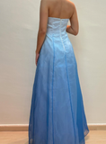 Charming A Line Strapless Beaded Chiffon Satin Prom Dress Evening Dress HZ1023