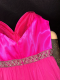 Charming A Line Spaghetti Strap Pink Beaded Satin Chiffon Long Prom Dress Party Dress HZ1023