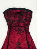 Black Appliques A Line Strapless Black Tulle Burgundy Satin Short Homecoming Dress Birthday Dress Outfits HZ1023