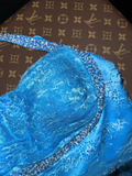 Stunning Mermaid Halter Beaded Sequin Blue Lace Satin Long Prom Dress Party Dress HZ1023
