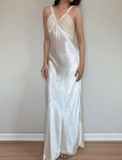 Simple A Line V Neck Ivory Satin Lace Long Open Back Prom Dress Evening Dress HZ1023