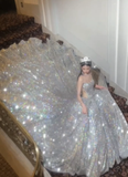 Stunning A Line Strapless Silver Sequin Long Prom Dress Graduation Prom Dress HZ1023