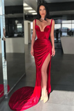 Sexy Red Mermaid Highslit Long Prom Dress HZ1023