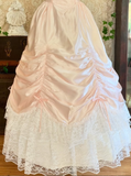 Vintage Sweetheart Neck Pearls Lace Light Pink Satin Birthday Dress Wedding Dress HZ1023