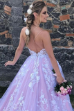Pink Princess Tulle Appliques Long Prom Dress Quinceanera Dress Ball Gown Wedding Dress HZ1023