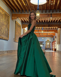 Gentle Green A Line One Shoulder Satin Long Prom Dress Evening Dress HZ1023