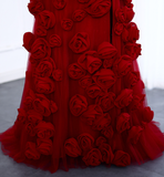 Stunning A Line Sweetheart Neck 3D Flower Burgundy Prom Dress Evening Dress HZ1023