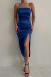 Sexy Sheath Spaghetti Straps Prom Dress Slit Party Dress HZ1023