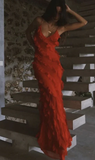 Red Ruffles Long Formal Dress Elegant Evening Dress HZ1023
