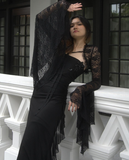 Vintage A Line Strapless Bead Flower Black Chiffon Long Evening Dress HZ1023