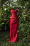 Spaghetti Straps Red Mermaid Prom Dress Elegant Evening Dress HZ1023
