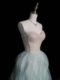 Elegant A Line Sweetheart Neck Sequin Beaded Mint Green Tulle Prom Dress Graduation Prom Dress HZ1023