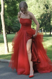 Gorgeous Strapless Split Long Prom Dress Charming Evening Dress HZ1023