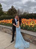 Light Blue Elegant Long Evening Gown Prom Dress HZ1023