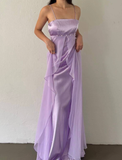 Cute A Line Spaghetti Strap Purple Satin Chiffon Long Prom Dress Evening Dress HZ1023