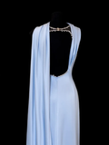 Romantic Sheath Strapless Blue Satin Open Back Long Prom Dress Graduation Prom Dress HZ1023