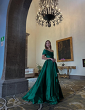 Gentle Green A Line One Shoulder Satin Long Prom Dress Evening Dress HZ1023