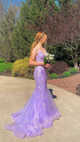 Lavender Mermaid Lace Applique Prom Dress Tulle Long Evening Dress HZ1023
