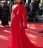 Fashion Red Chiffon Evening Dress Side Slit Long Party Dress HZ1023