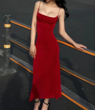 Classic Spaghetti Straps Red Sheath Evening Dress Prom Dress HZ1023