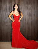 Mermaid Spaghetti Straps Red Prom Dress Wedding Guest Dresses HZ1023