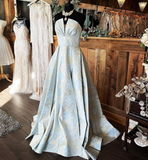 Elegant A Line Strapless Baby Blue Satin Long Prom Dress Evening Dress HZ1023