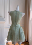 Green A Line Round Neck Lace Tulle Short Homecoming Dress HZ1023