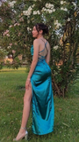 Simple Long Backless High Slit Prom Dress Wedding Guest Dress HZ1023