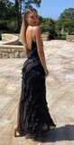 Backless Sheath Black Long Prom Dresses HZ1023