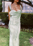 Elegant Mermaid Straps Light Green Satin Open Back Prom Dress Evening Dress HZ1023