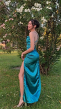Simple Long Backless High Slit Prom Dress Wedding Guest Dress HZ1023