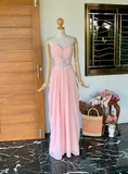 Light Pink Sheath Sweetheart Neck Rhinestone Chiffon Long Prom Dress Evening Dress HZ1023