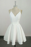 Elegant White V Neck Knee Length Short Prom Dress Homecoming Dress HZ1023