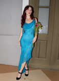 Charming Sheath Spaghetti Strap Beaded Blue Chiffon Party Dress Evening Dress HZ1023