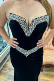 Mermaid Strapless Rhinestone Velvet Prom Dresses Evening Dresses HZ1023