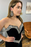 Mermaid Strapless Rhinestone Velvet Prom Dresses Evening Dresses HZ1023