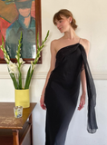 Sexy Sheath Spaghetti Strap Beaded Black Chiffon Long Prom Dress Prom Dress HZ1023