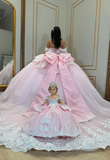 Pink Ball Gown Off the Shoulder Appliques Beaded Tulle Sweet 16 Dress Party Gowns Quinceanera Dresses HZ1023