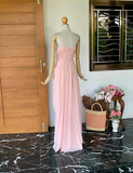 Light Pink Sheath Sweetheart Neck Rhinestone Chiffon Long Prom Dress Evening Dress HZ1023