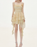 Flowy A Line Halter Layered Yellow Chiffon Open Back Short Homecoming Dress Cocktail Dress HZ1023
