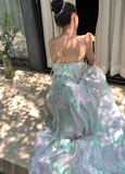 Dreamy Multi-color A Line Strapless Ruffle Chiffon Long Prom Dress Party Dress HZ1023