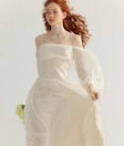 Ivory Gentle A Line Long Sleeve Chiffon Long Prom Dress Party Dress Outfits HZ1023