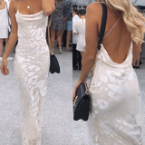 Chic Spaghetti Straps Print White Prom Dress Long Party Dress Evening Dress HZ1023
