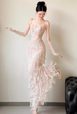 Exquisite Sheath Spaghetti Strap Beaded Tulle Prom Dress Evening Dress Party Dress HZ1023
