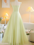 Gentle A Line Spaghetti Strap Green Chiffon Long Prom Dress Evening Dress HZ1023