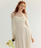 Ivory Gentle A Line Long Sleeve Chiffon Long Prom Dress Party Dress Outfits HZ1023