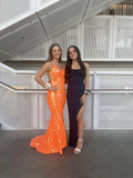 Unique Prtint Orange Long Mermaid Prom Dress Evening Dress HZ1023