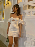 Cute Off The Shoulder Puff Sleeves Short Party Dress Homecoming Dress HZ1023