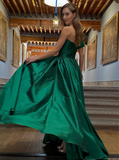 Gentle Green A Line One Shoulder Satin Long Prom Dress Evening Dress HZ1023