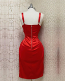 Red Sweetheart Neckline Slit Homecoming Dress Midi Prom Dress HZ1023